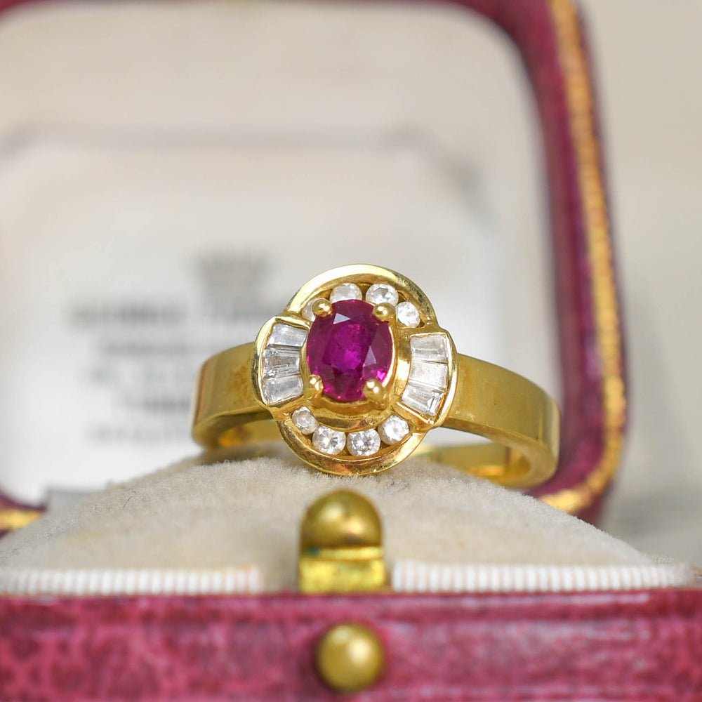 1940's Ruby & Diamond Cluster Ring