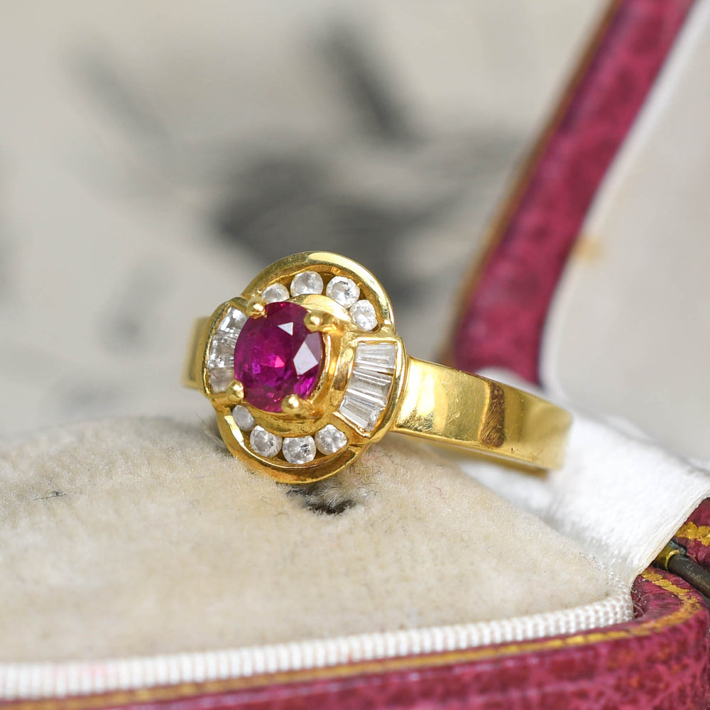 1940's Ruby & Diamond Cluster Ring