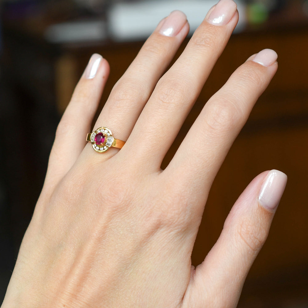 1940's Ruby & Diamond Cluster Ring