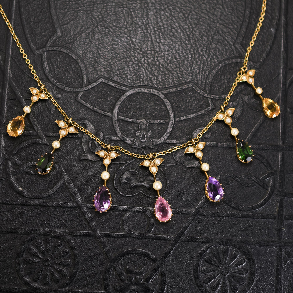 Victorian Sapphire Multigem Swag Necklace