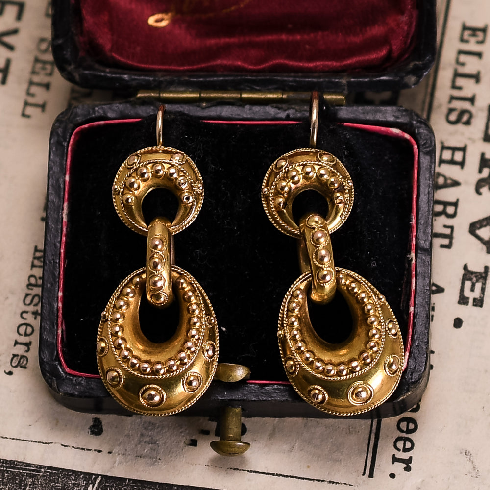Victorian Etruscan Revival Gold Earrings