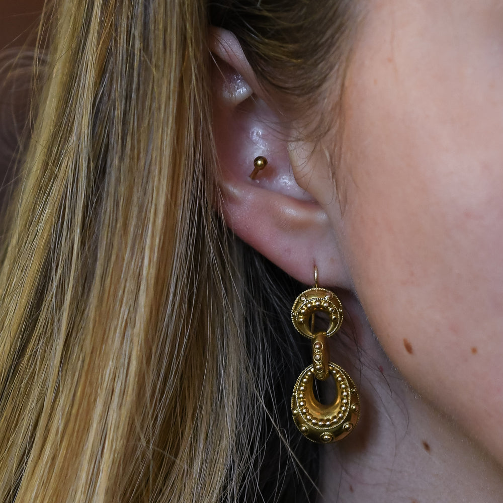 Victorian Etruscan Revival Gold Earrings