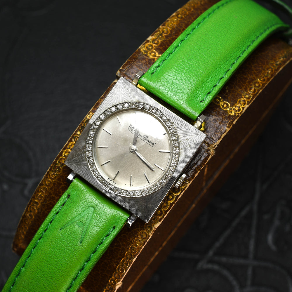 1970's Lucien Piccard Diamond & 14k White Gold Wristwatch