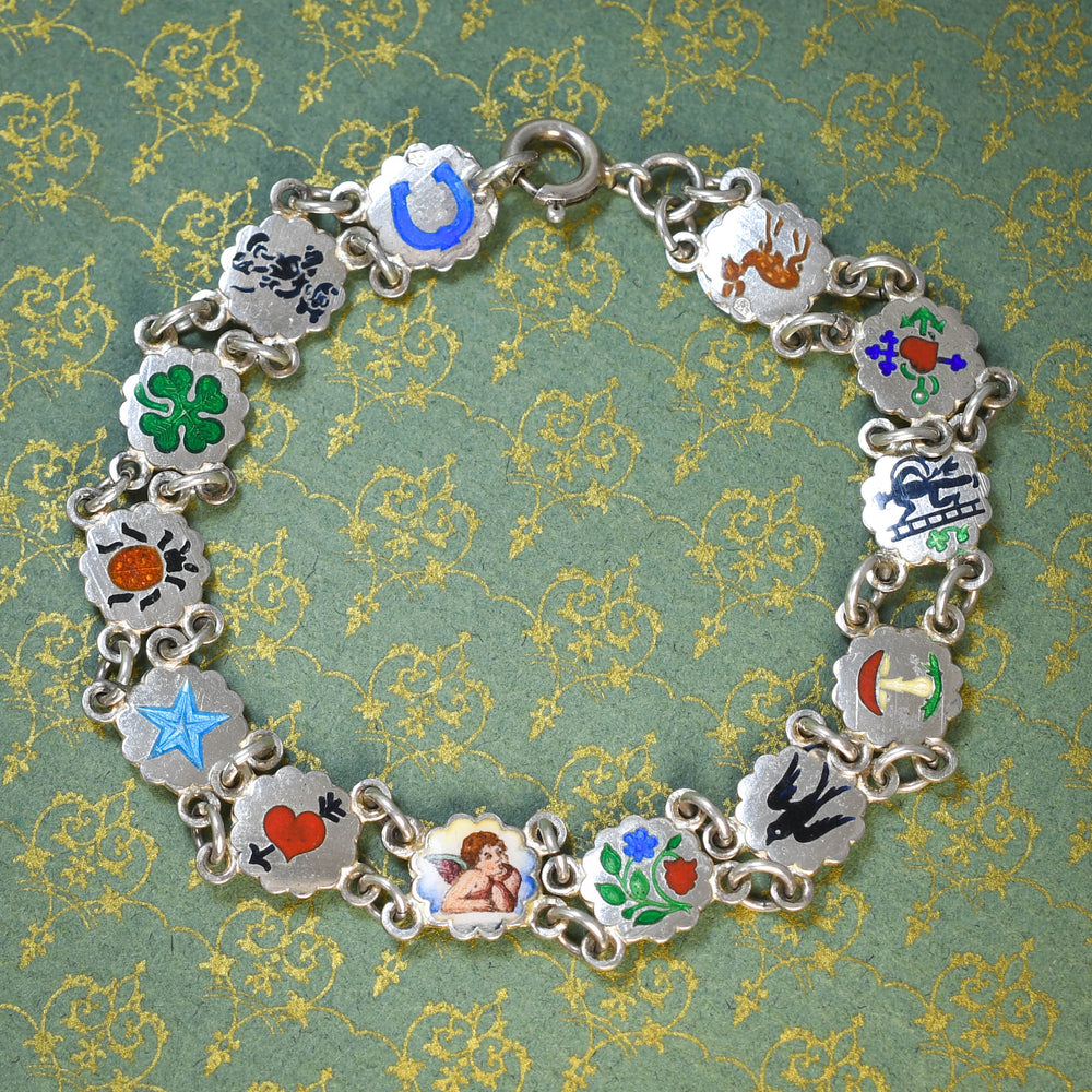 1930's Enamel Lucky Charm Bracelet