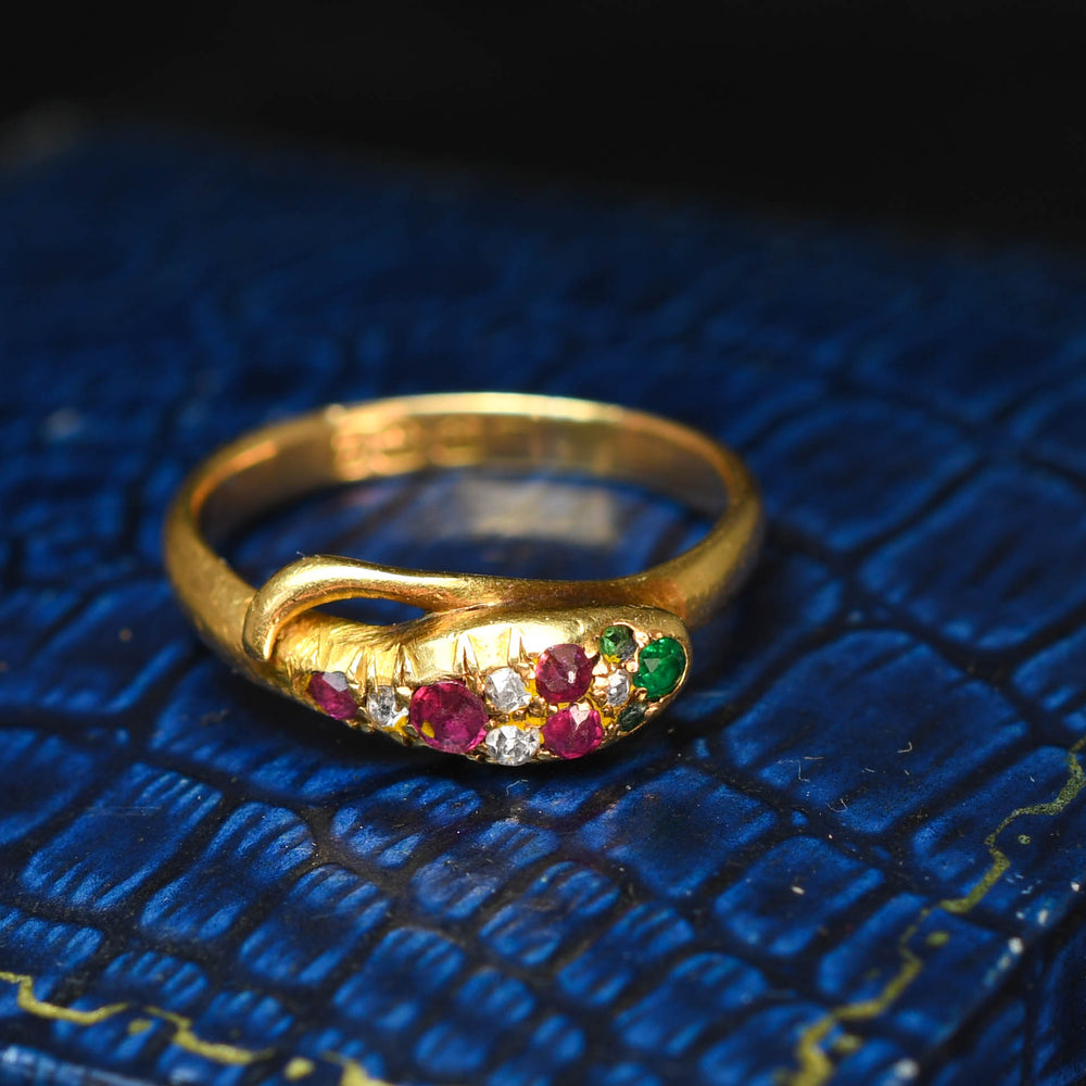Victorian Ruby, Emerald & Diamond Snake Ring
