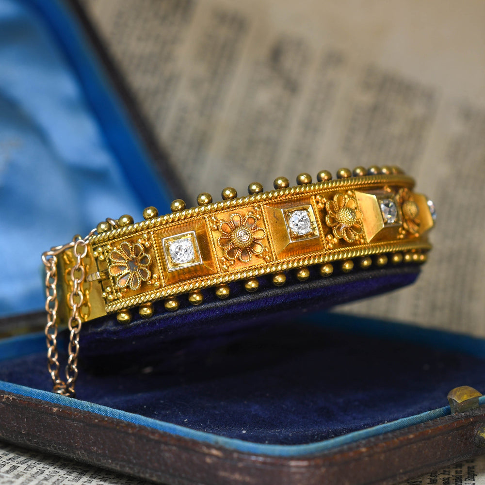 Etruscan Revival Diamond Flower Bangle
