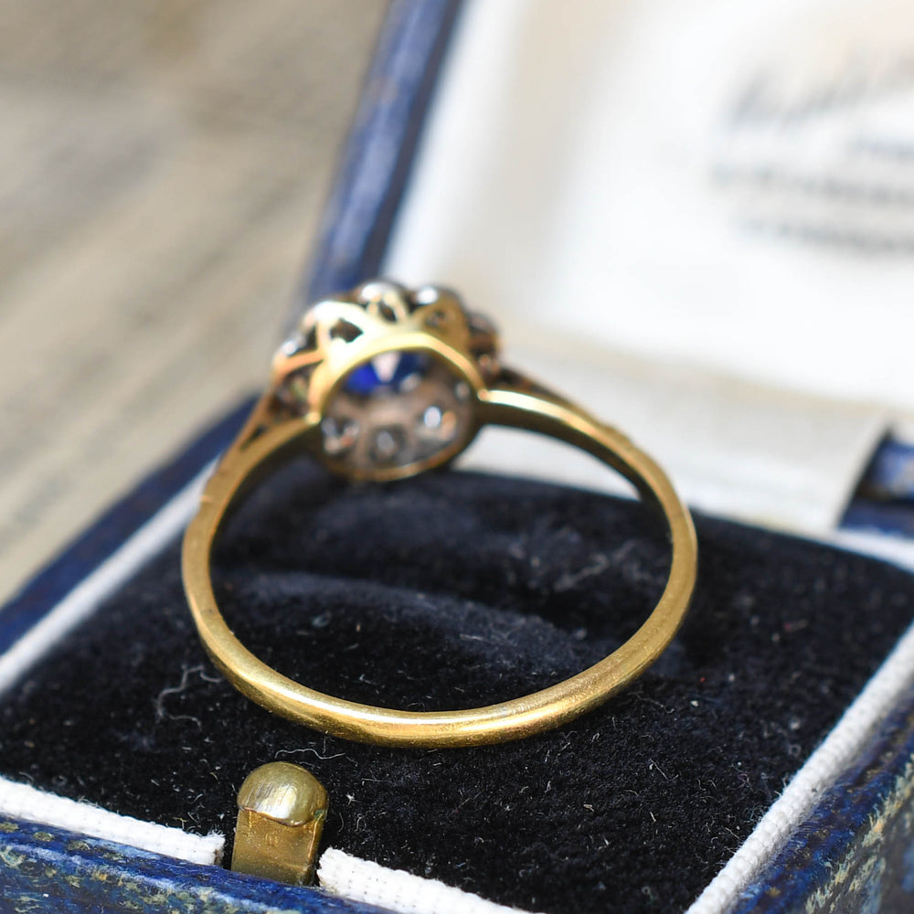 Antique Sapphire & Diamond Flower Cluster Ring