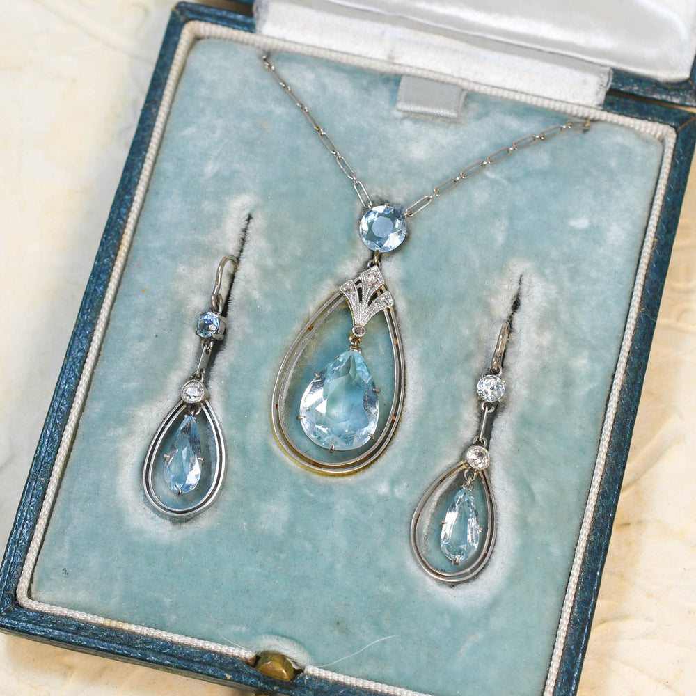 Edwardian Aquamarine & Diamond Boxed Demi-Parure