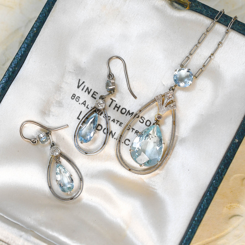 Edwardian Aquamarine & Diamond Boxed Demi-Parure