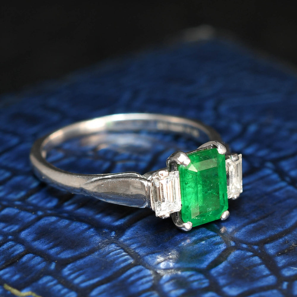 Vintage Emerald & Diamond 3-Stone Ring