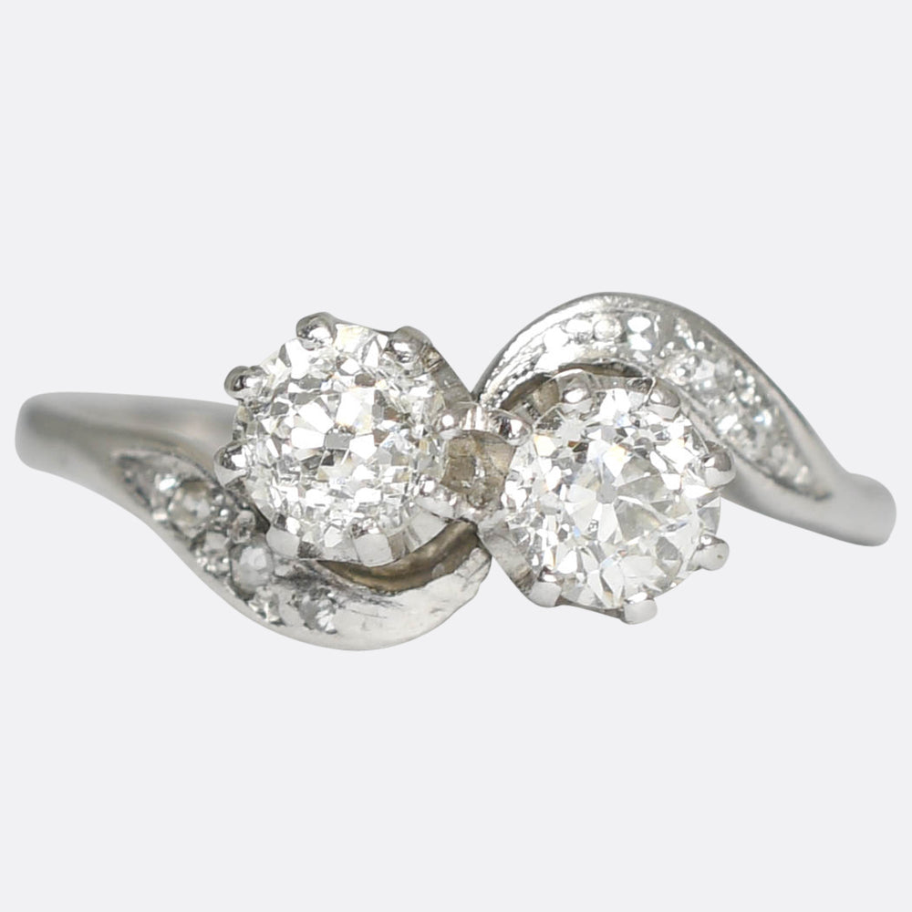 1920's Diamond Toi et Moi Crossover Engagement Ring
