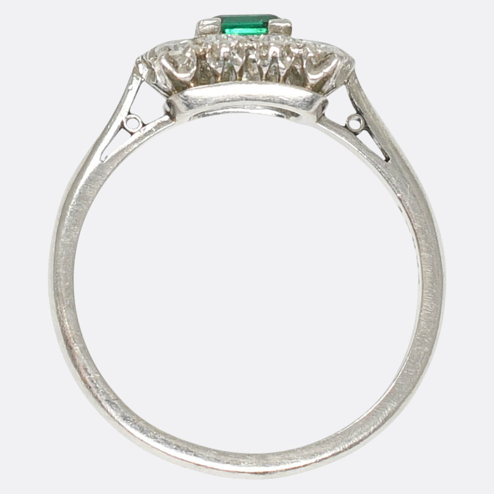 1920's Emerald & Diamond Cluster Ring by Cropp & Farr