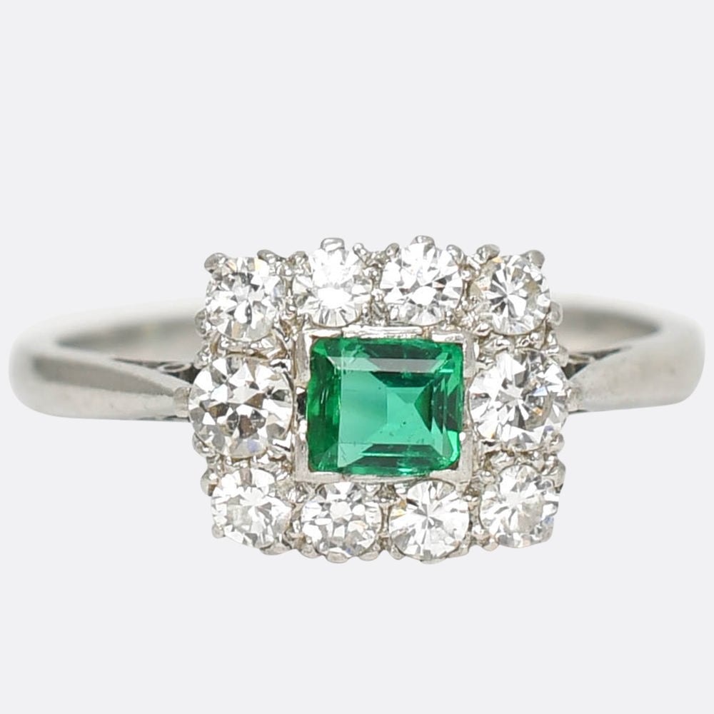 1920's Emerald & Diamond Cluster Ring by Cropp & Farr
