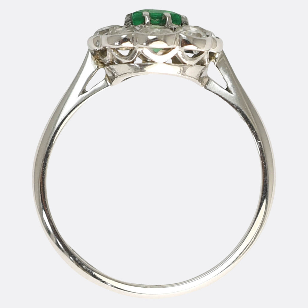 1920's Emerald & Diamond Daisy Cluster Ring