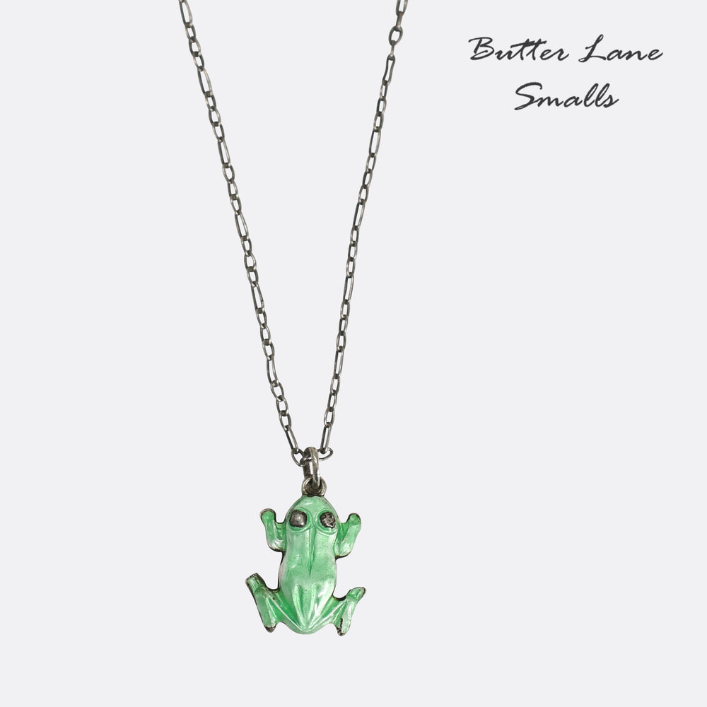 1920's Enamel Frog Charm & Chain