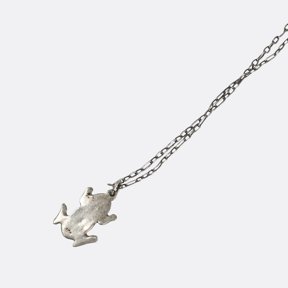 1920's Enamel Frog Charm & Chain