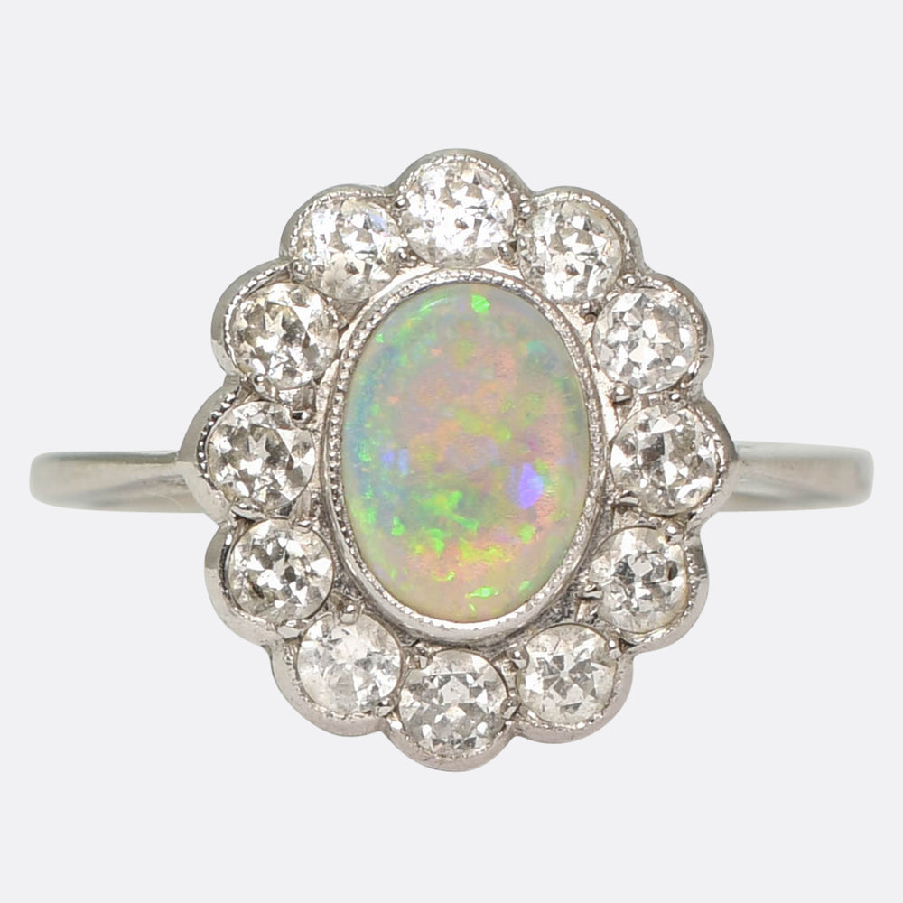 1920's Opal & Diamond Flower Cluster Ring