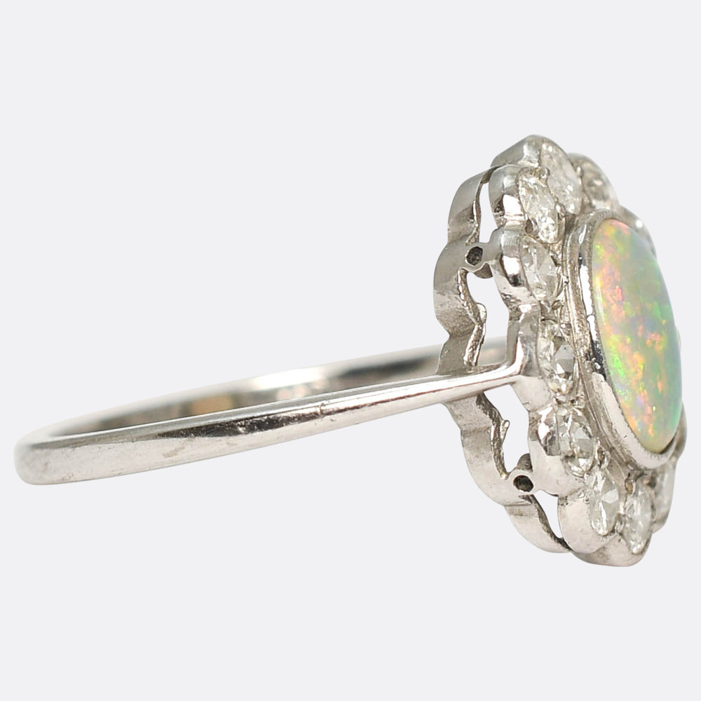 1920's Opal & Diamond Flower Cluster Ring