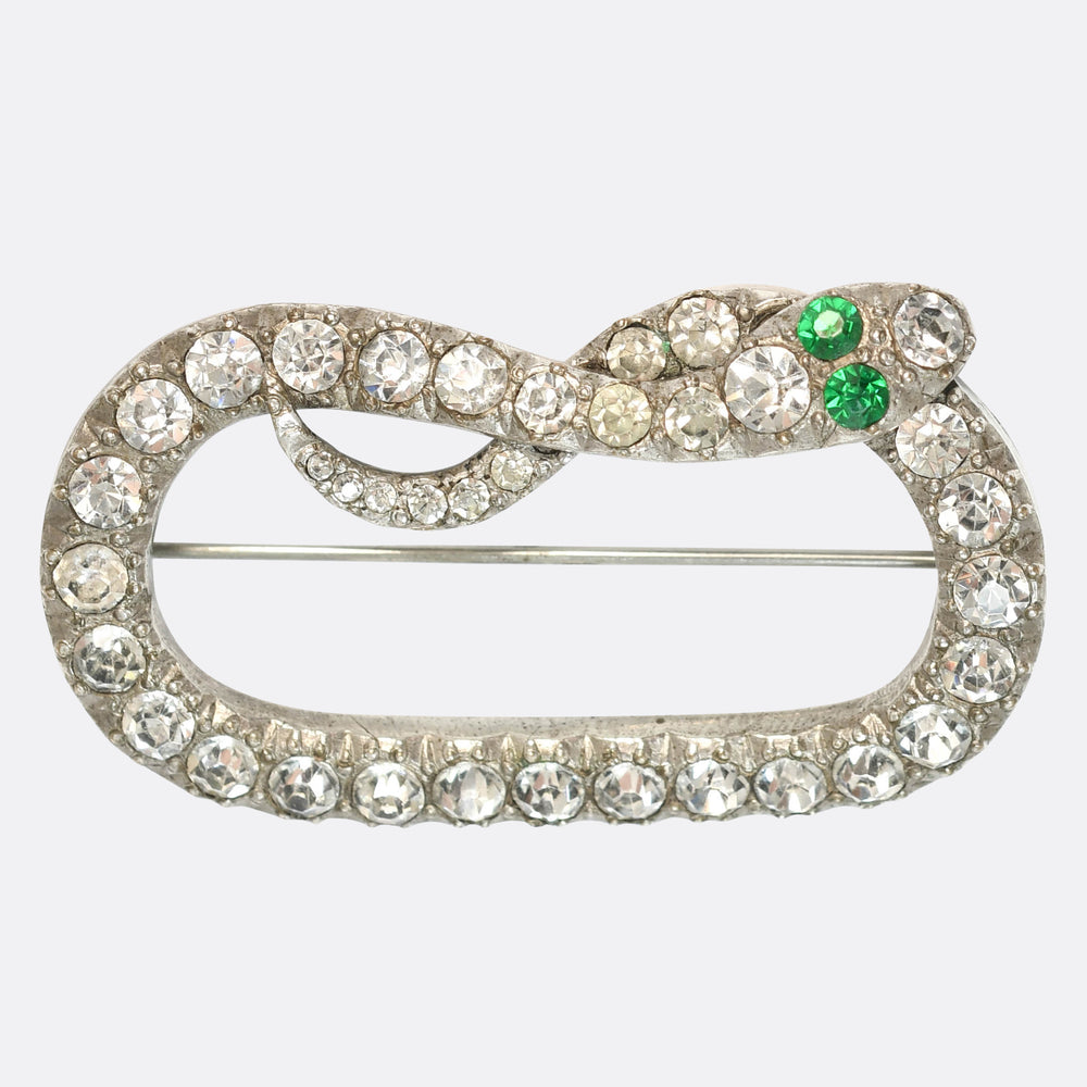 1920's Paste Stone Ouroboros Snake Brooch