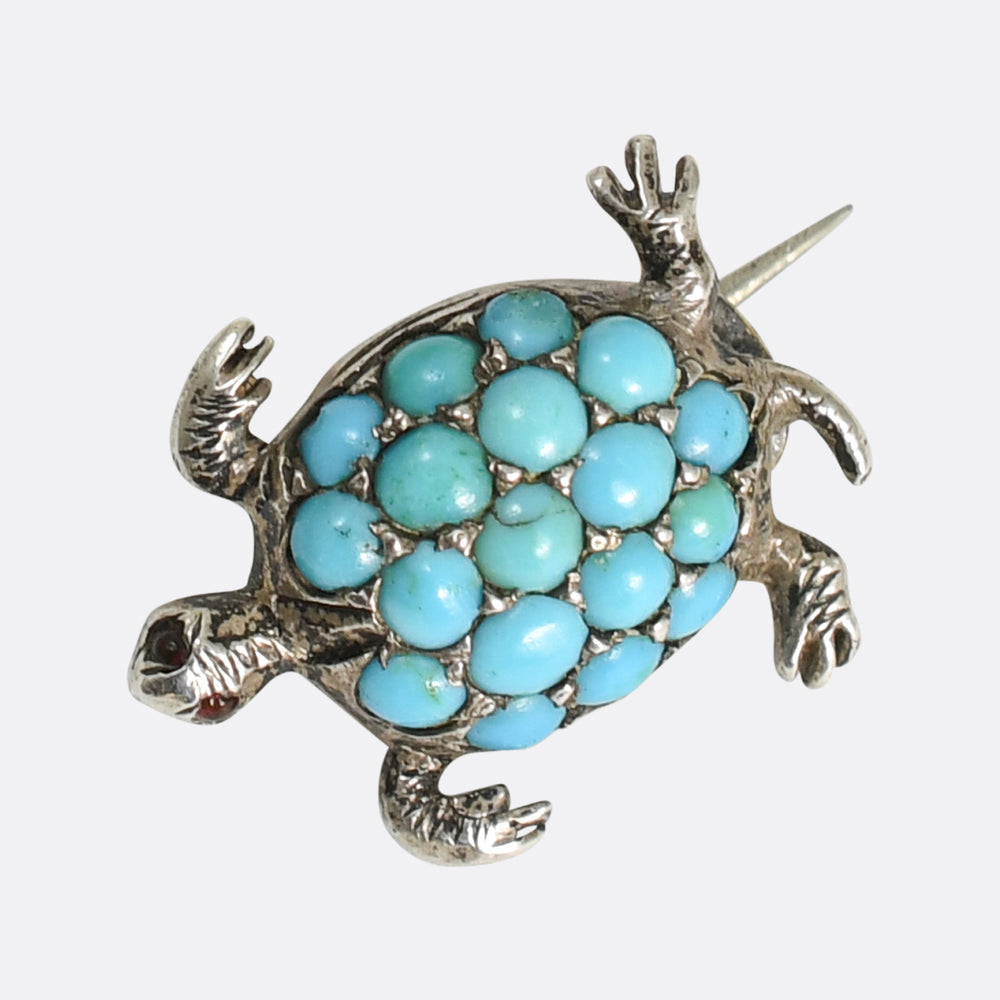 1920's Turquoise & Garnet Mini Turtle Brooch