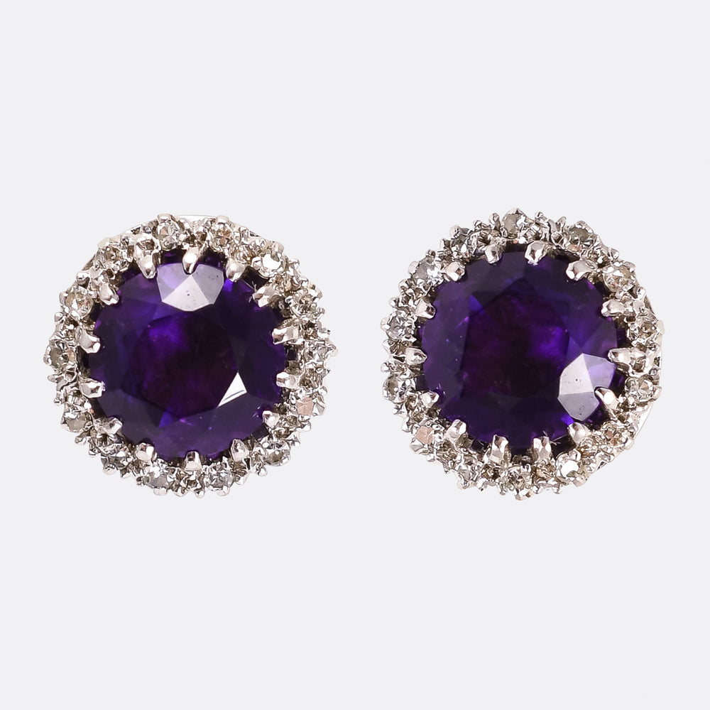 1930's Amethyst & Diamond Stud Earrings