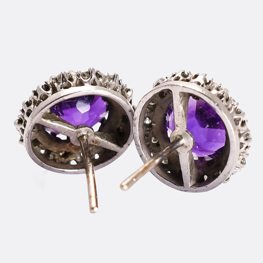 1930's Amethyst & Diamond Stud Earrings