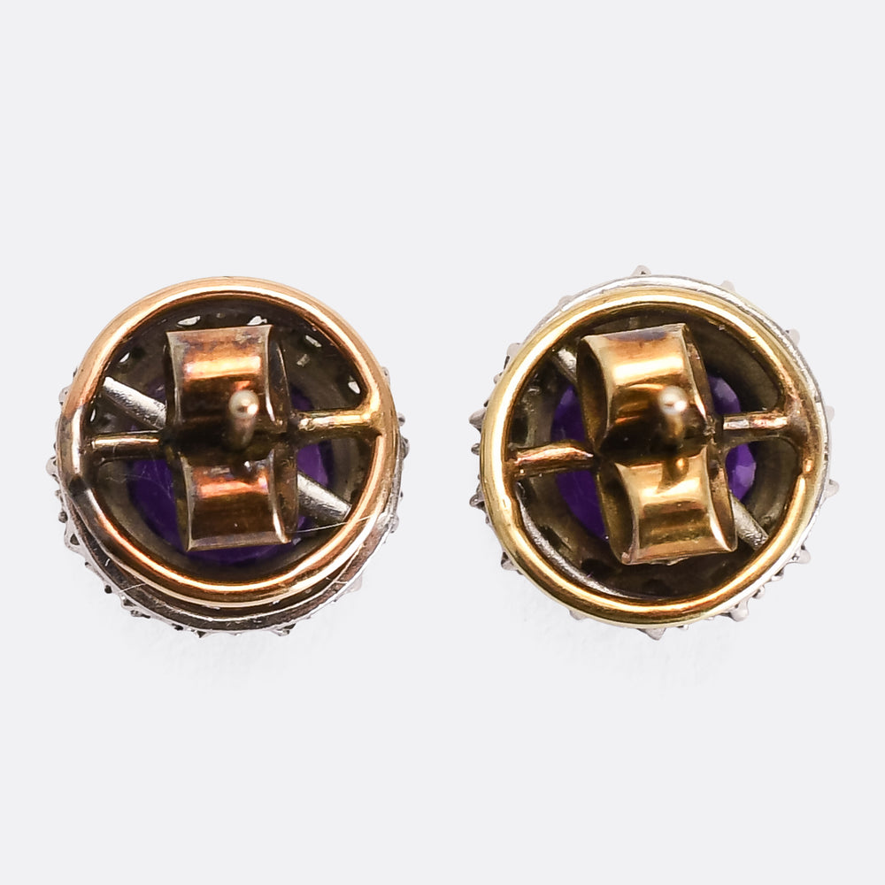 1930's Amethyst & Diamond Stud Earrings