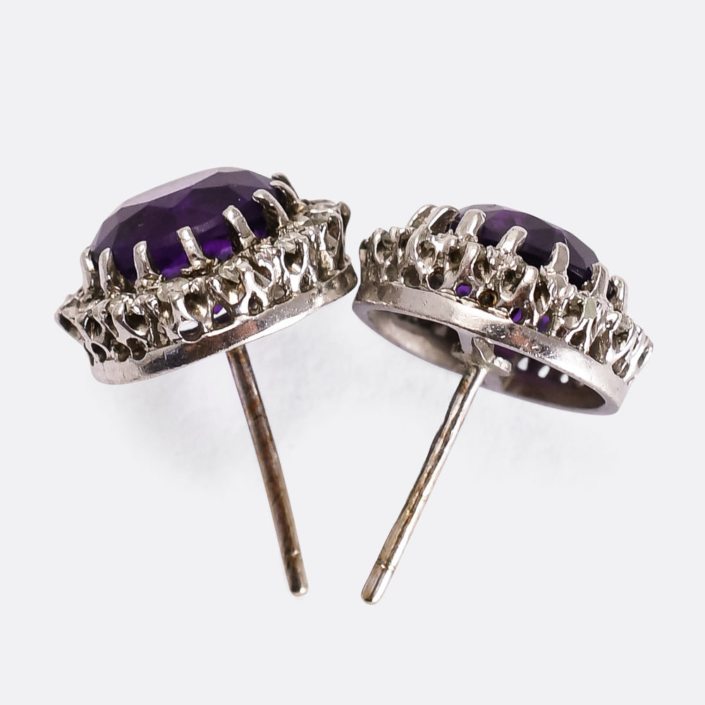 1930's Amethyst & Diamond Stud Earrings