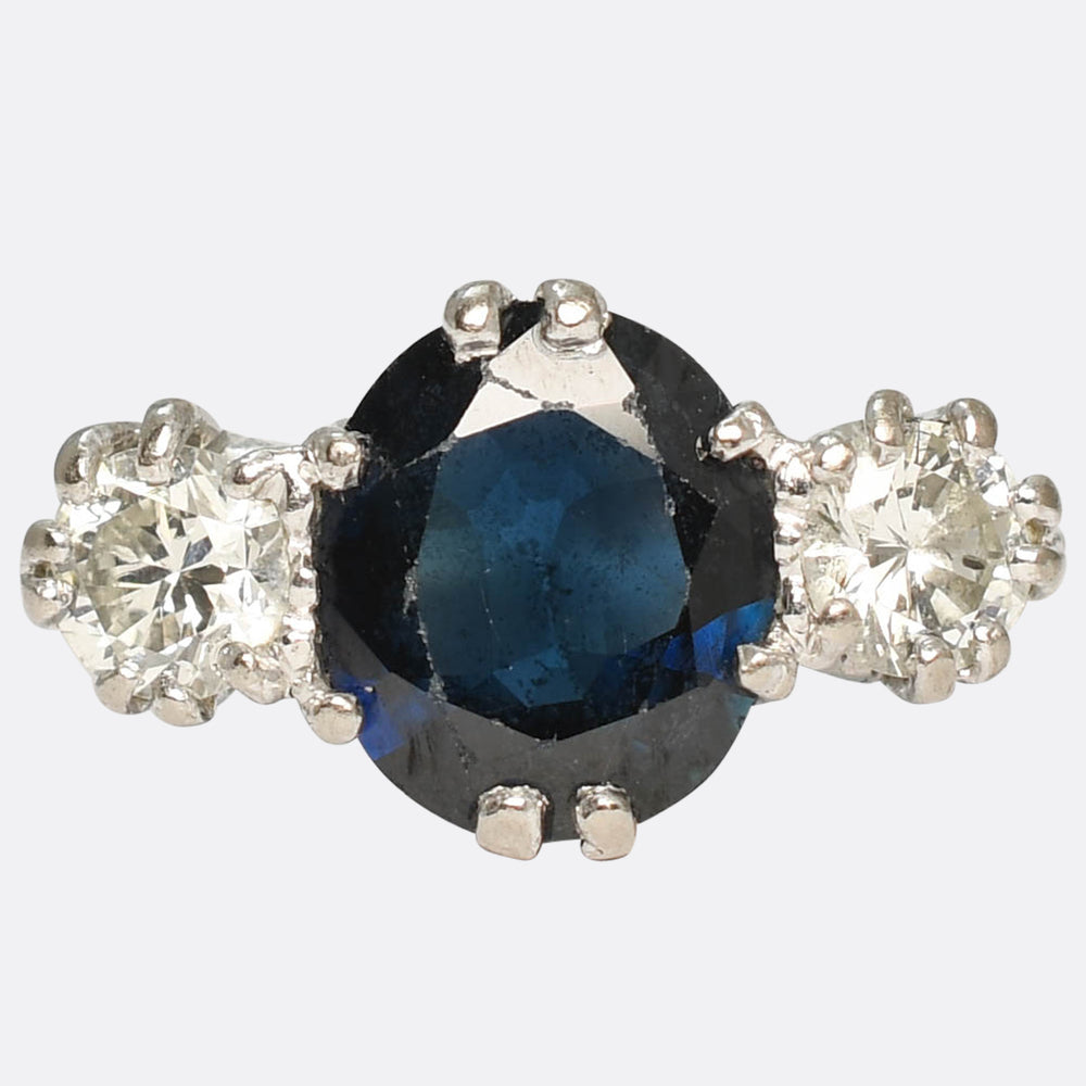 1930's Basaltic Sapphire & Diamond Trilogy Ring