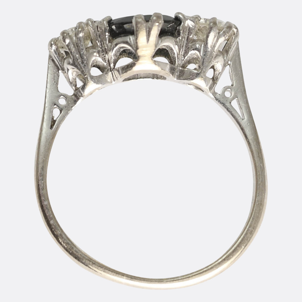 1930's Basaltic Sapphire & Diamond Trilogy Ring