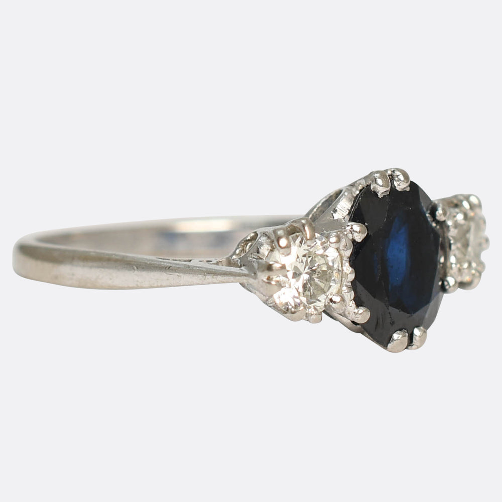 1930's Basaltic Sapphire & Diamond Trilogy Ring