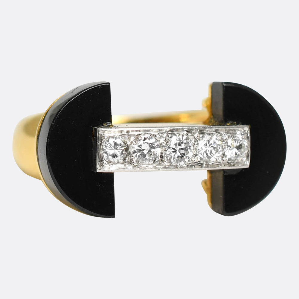 1930's Diamond 5-Stone & Onyx Ring