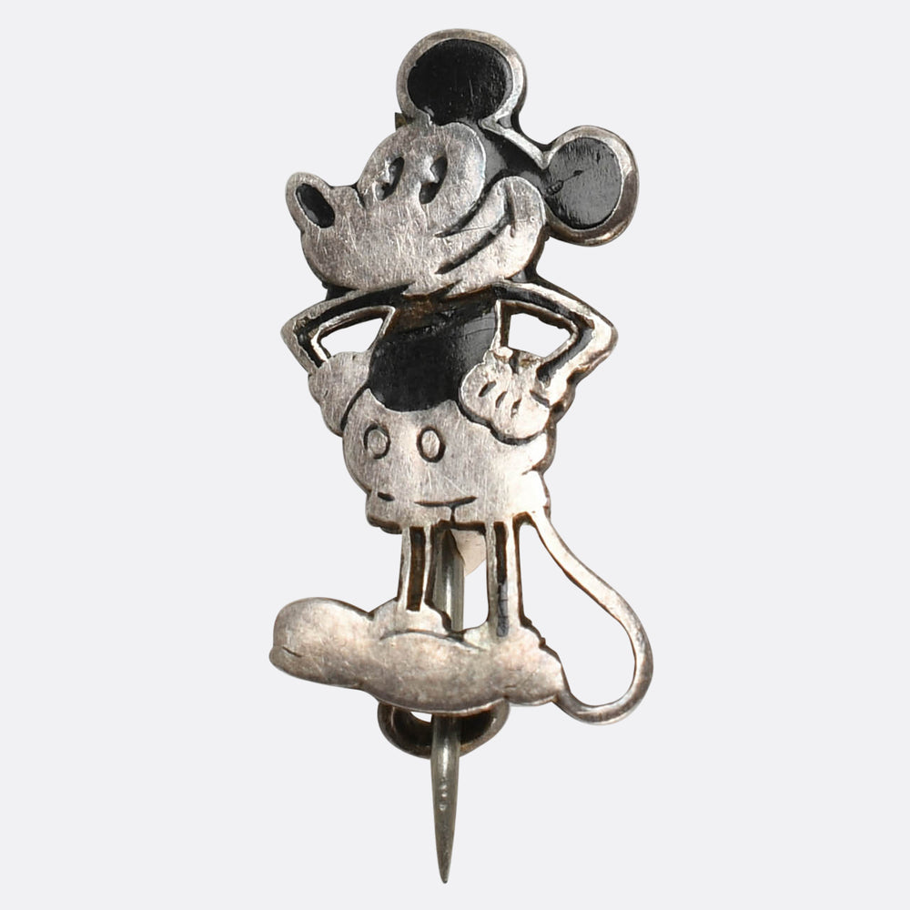 1930's Enamel Silver Mickey Mouse Brooch by Charles Horner