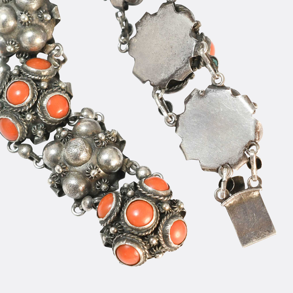 1930's European Coral Silver Pommel Bracelet
