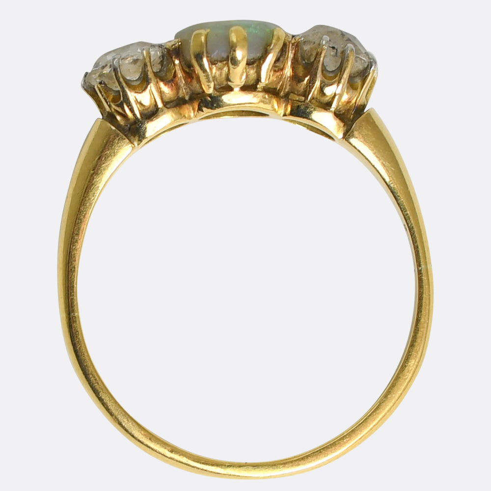 1930's Opal & Cushion Cut Diamond Trilogy Ring