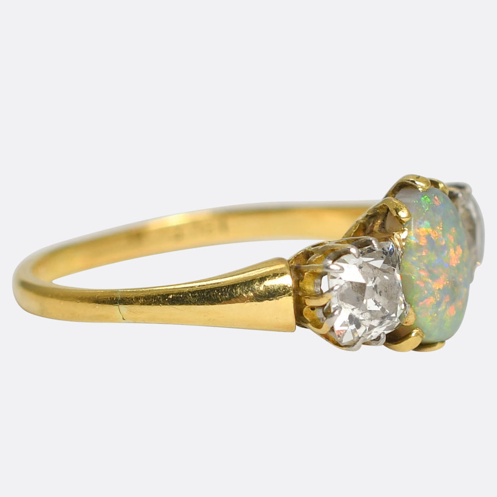 1930's Opal & Cushion Cut Diamond Trilogy Ring