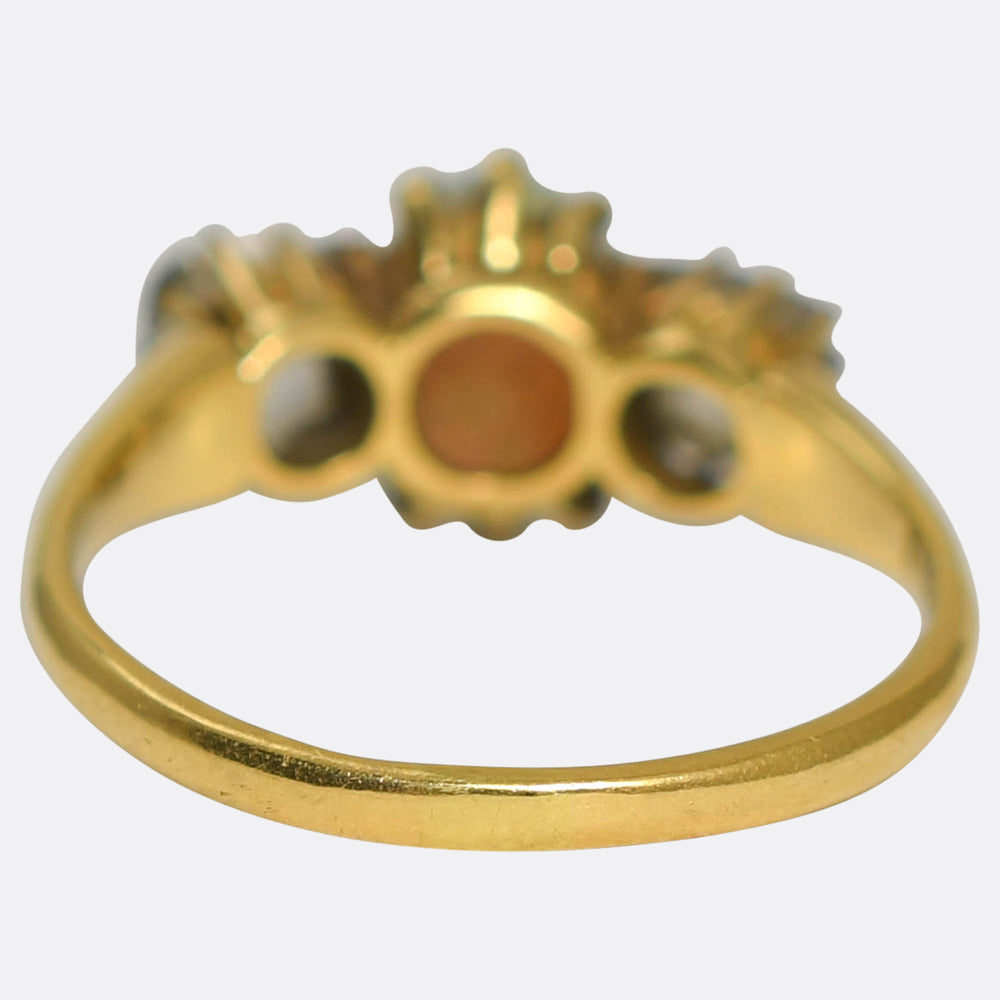 1930's Opal & Cushion Cut Diamond Trilogy Ring