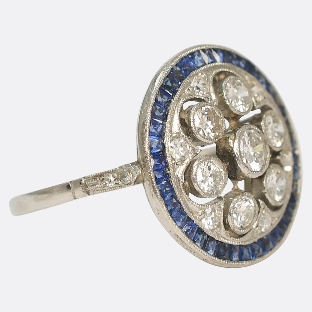 1930's Sapphire & Diamond Openwork Cluster Ring