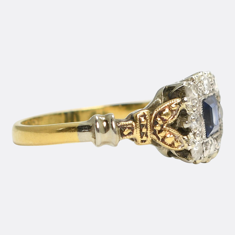 1930's Sapphire & Diamond Picture Frame Cluster Ring