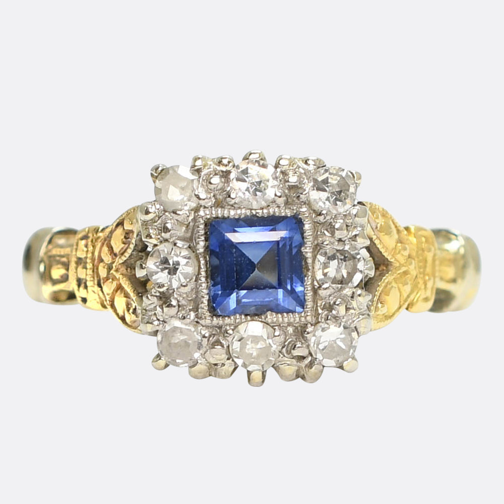 1930's Sapphire & Diamond Picture Frame Cluster Ring