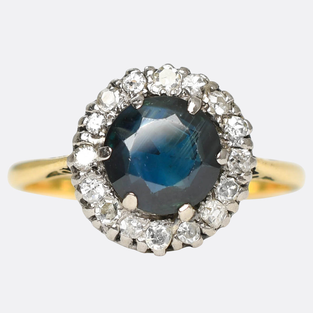 1930's Sapphire & Diamond Round Cluster Ring