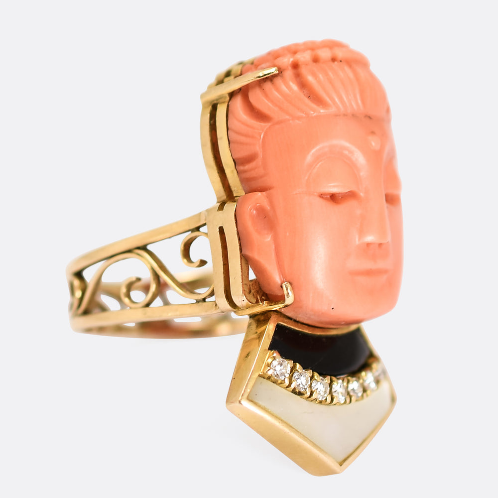 1950's Coral & Diamond Buddha Ring