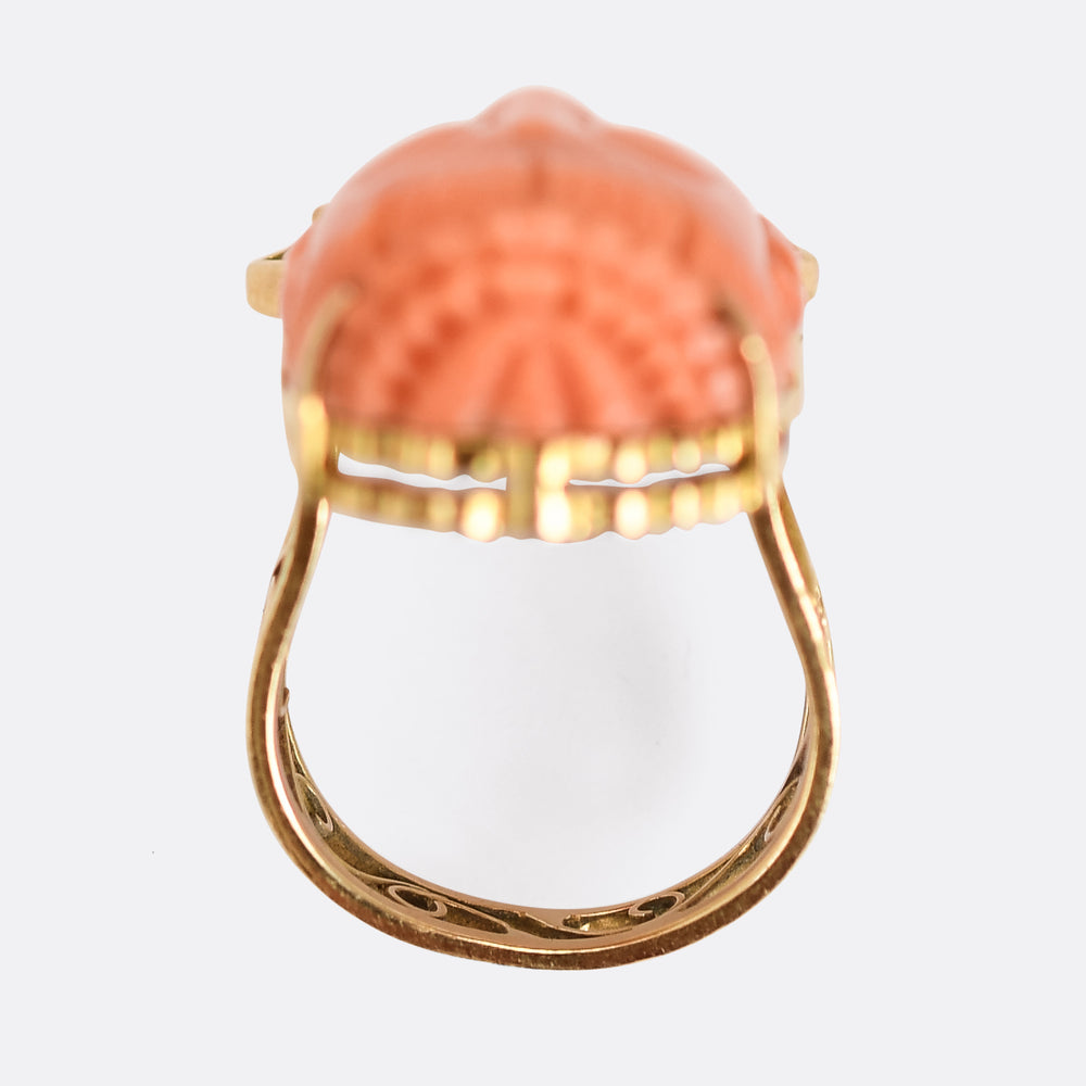 1950's Coral & Diamond Buddha Ring
