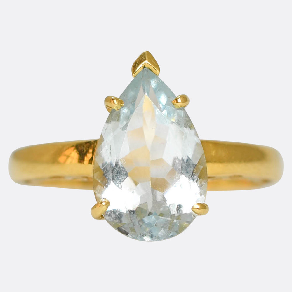 2.20ct Pear Cut Aquamarine Solitaire Ring