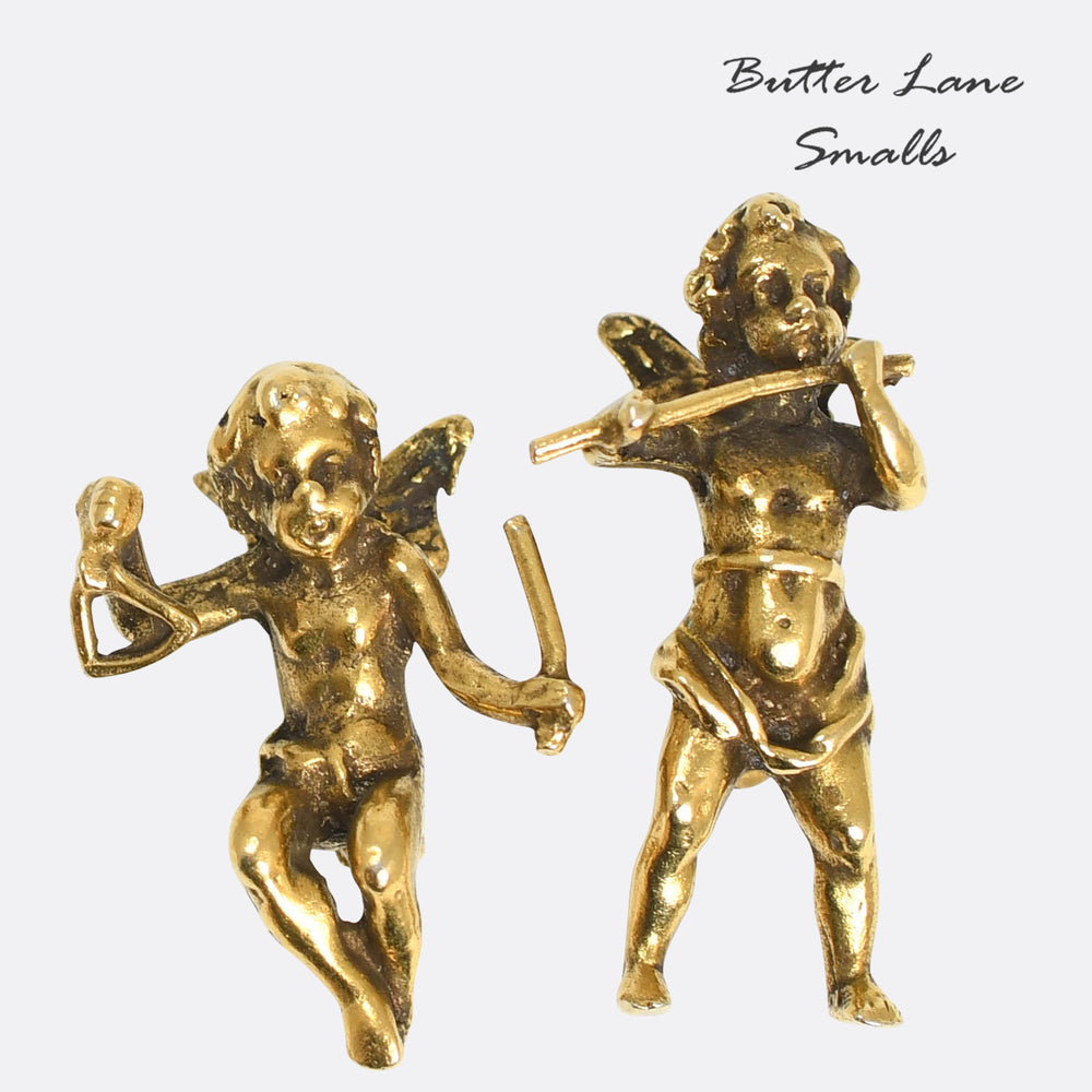 Victorian Brass Cherub Brooch Pair