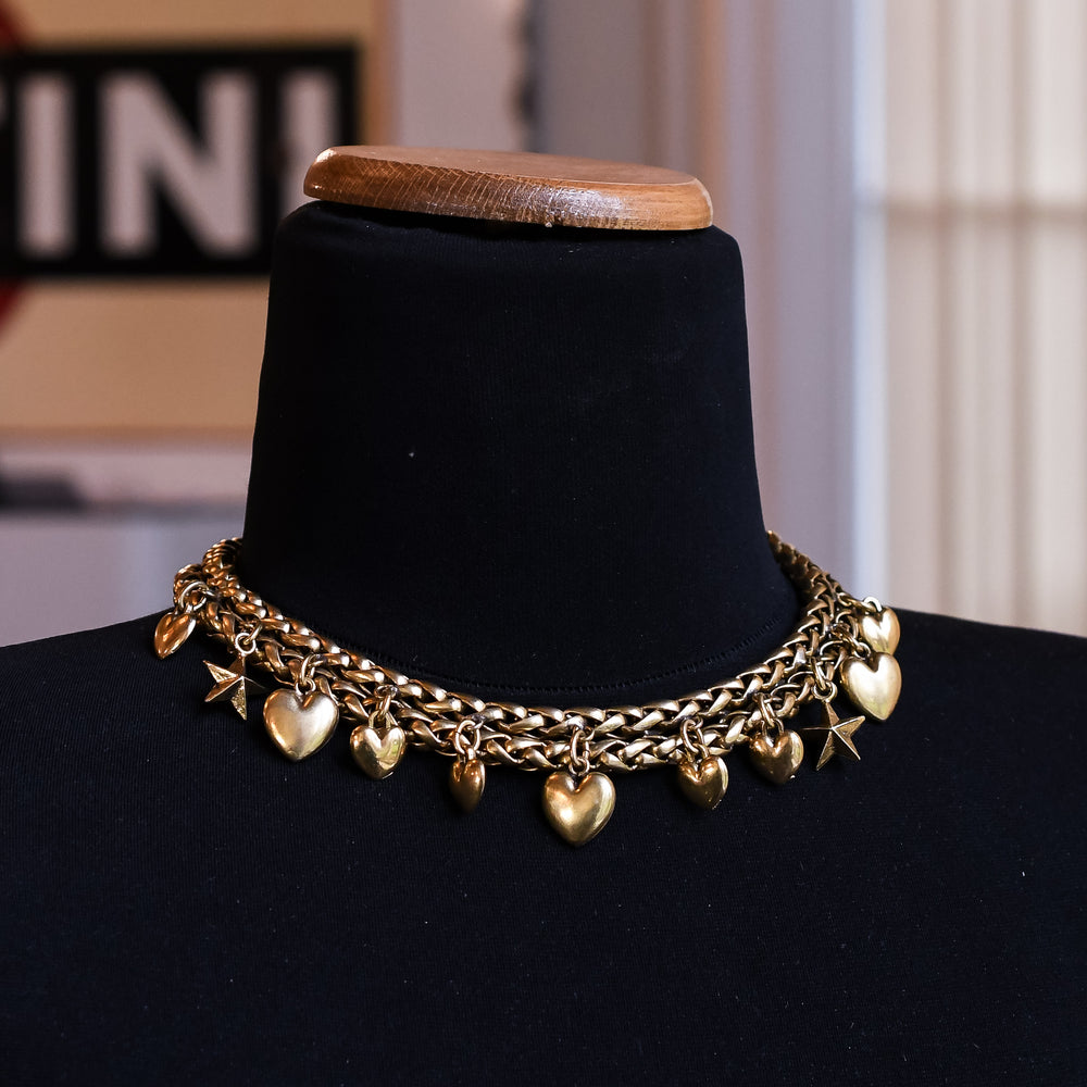 Vintage Costume Stars & Hearts Charm Necklace & Bracelet Set