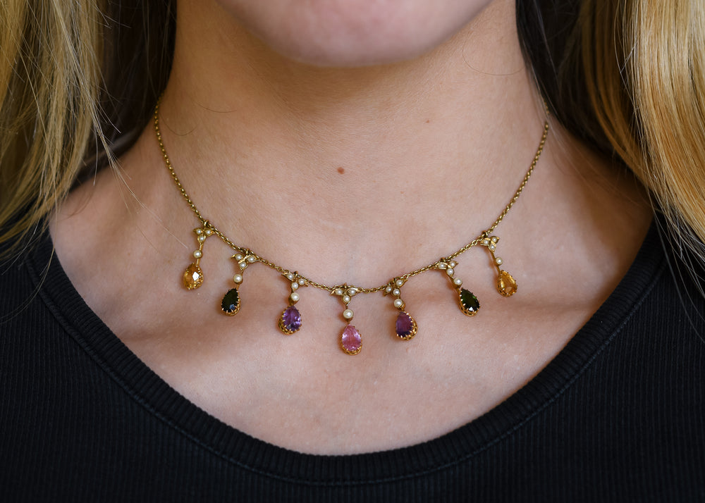 Victorian Sapphire Multigem Swag Necklace