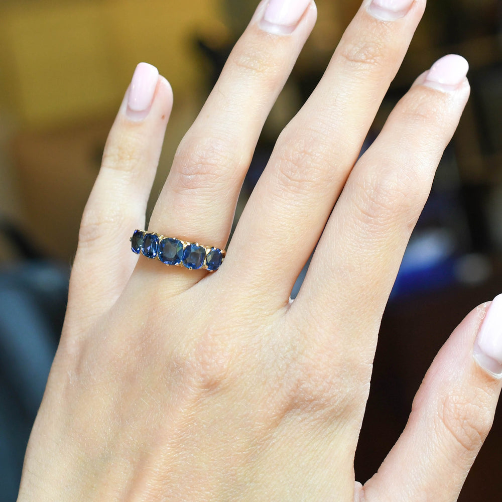 Victorian Burma Sapphire 5-Stone Half Hoop Ring