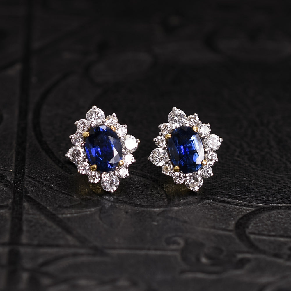Vintage Sapphire & Diamond Cluster Earrings