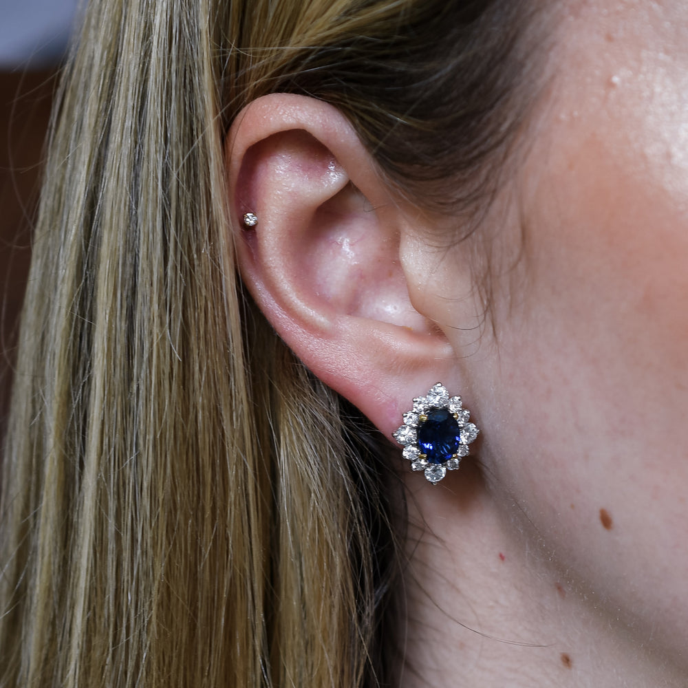 Vintage Sapphire & Diamond Cluster Earrings
